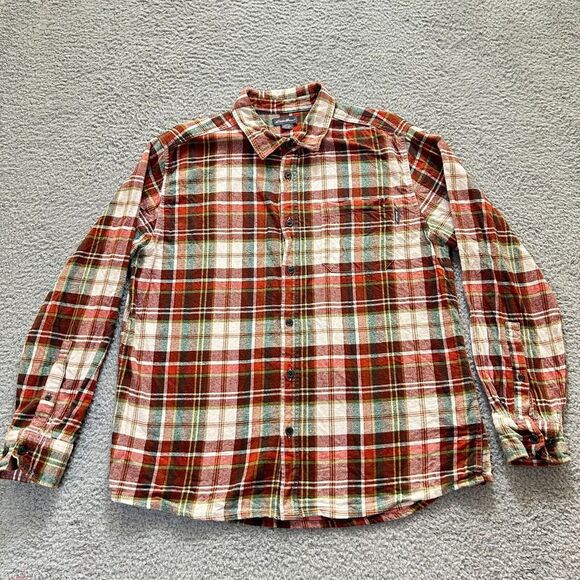 Eddie Bauer Shirt Mens XL Rusty Orange Multicolor Plaid Flannel Pocket - Picture 2 of 12